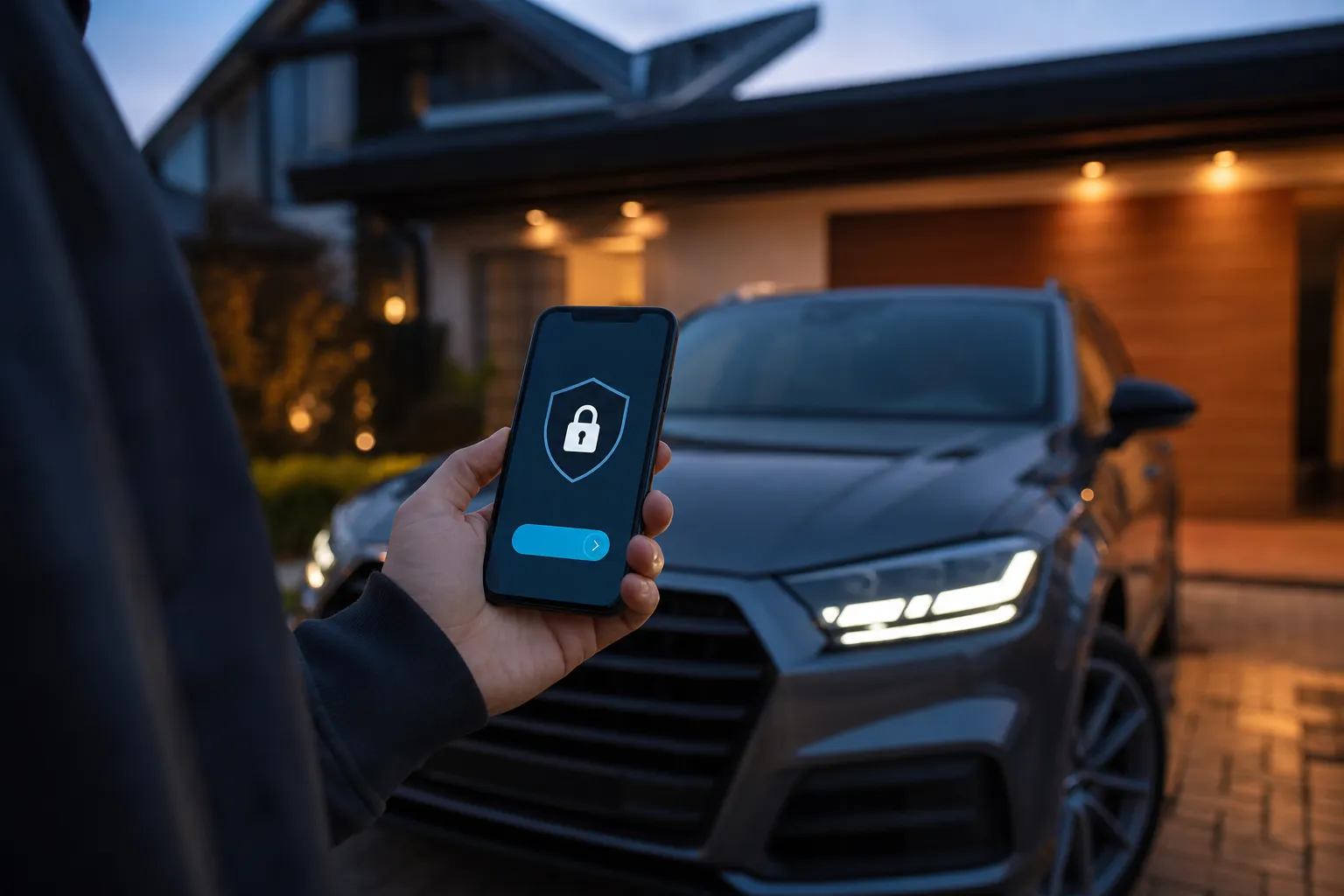 Smartphone app authorising engine start next to a car